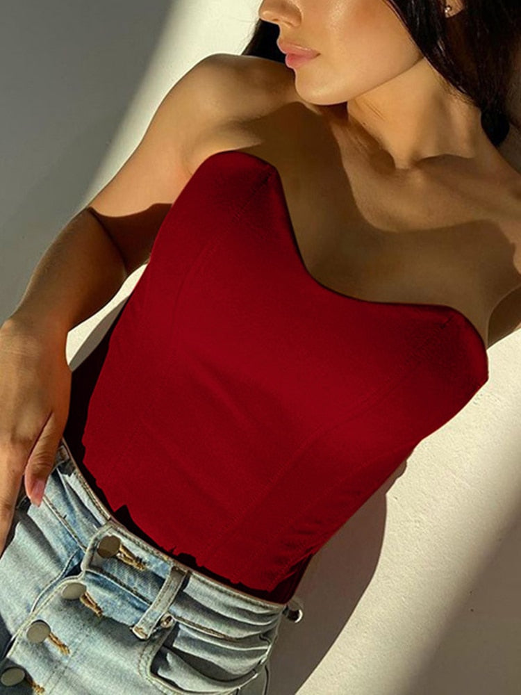 Prodotti Y2k Hot Girls Sexy Satin Fishbone Corsetto Top 2023 Fata Spalle scoperte Backless Wrap Petto Slim senza spalline Top corto Streetwear