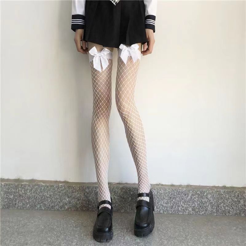 Prodotti Costumi JK Donne Sexy Calze a rete alte alla coscia Lolita Ragazze Punk gotico Trasparente sopra il ginocchio Calze lunghe rosse con bordo largo