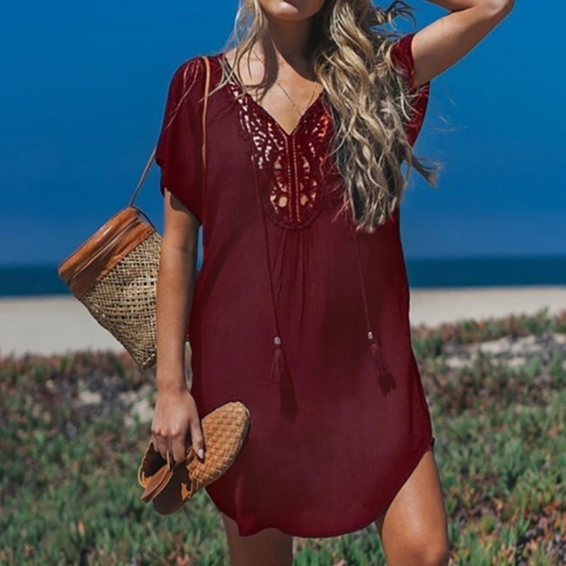 Prodotti Nuovo 2022 Costume da bagno a maniche corte da donna Top Trim Costumi da bagno Abbigliamento da spiaggia Costumi da bagno Cover Up Dress Top Summer Swimming Smock T Shirt