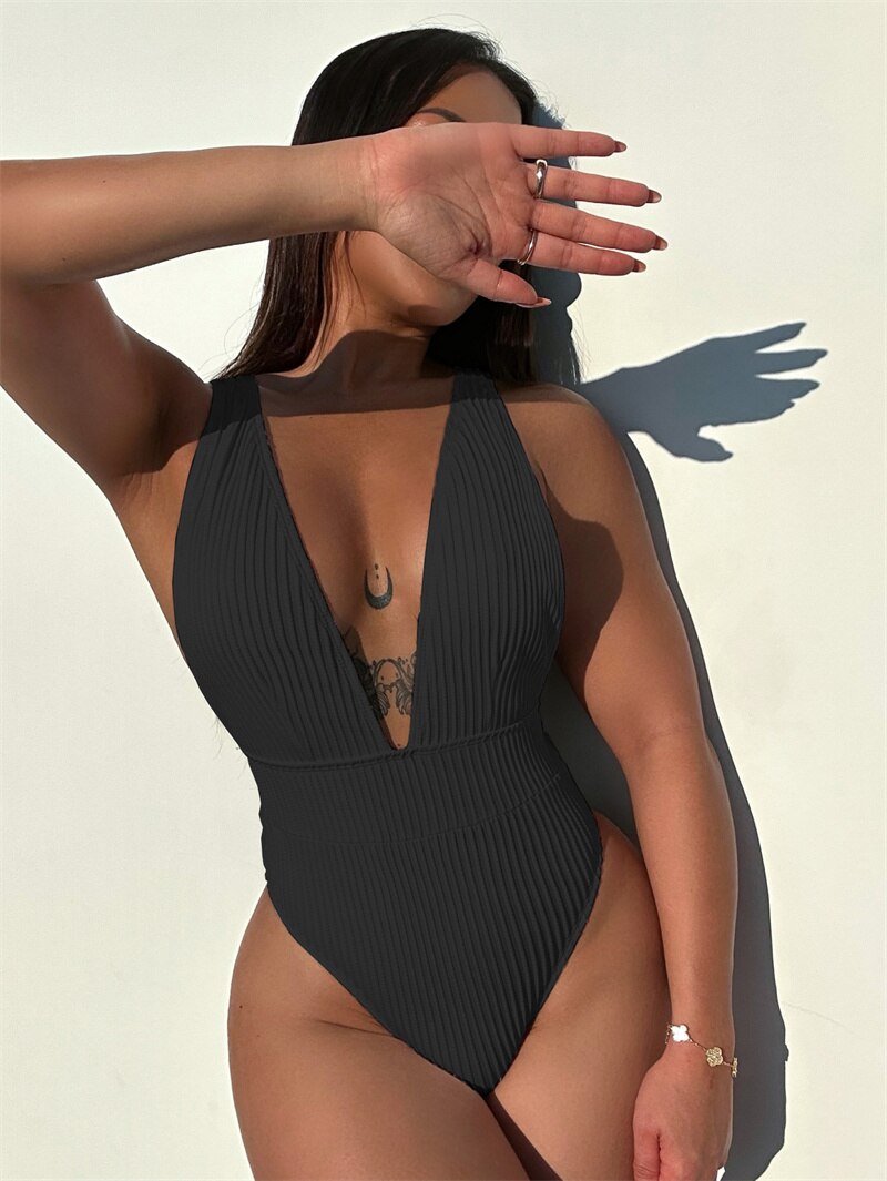 Costume da bagno intero Para Praia Halter 2023 Costumi da bagno a V profonda per donna Costume da bagno sexy a taglio alto Monokini a vita alta