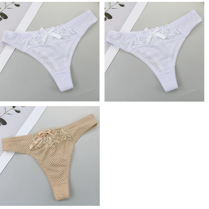 DaiNaFang New 3Pcs G-String Underwear Cotton Women Sexy Gold Solid Low Rise Bow ML XL XXL XXXL Perizoma