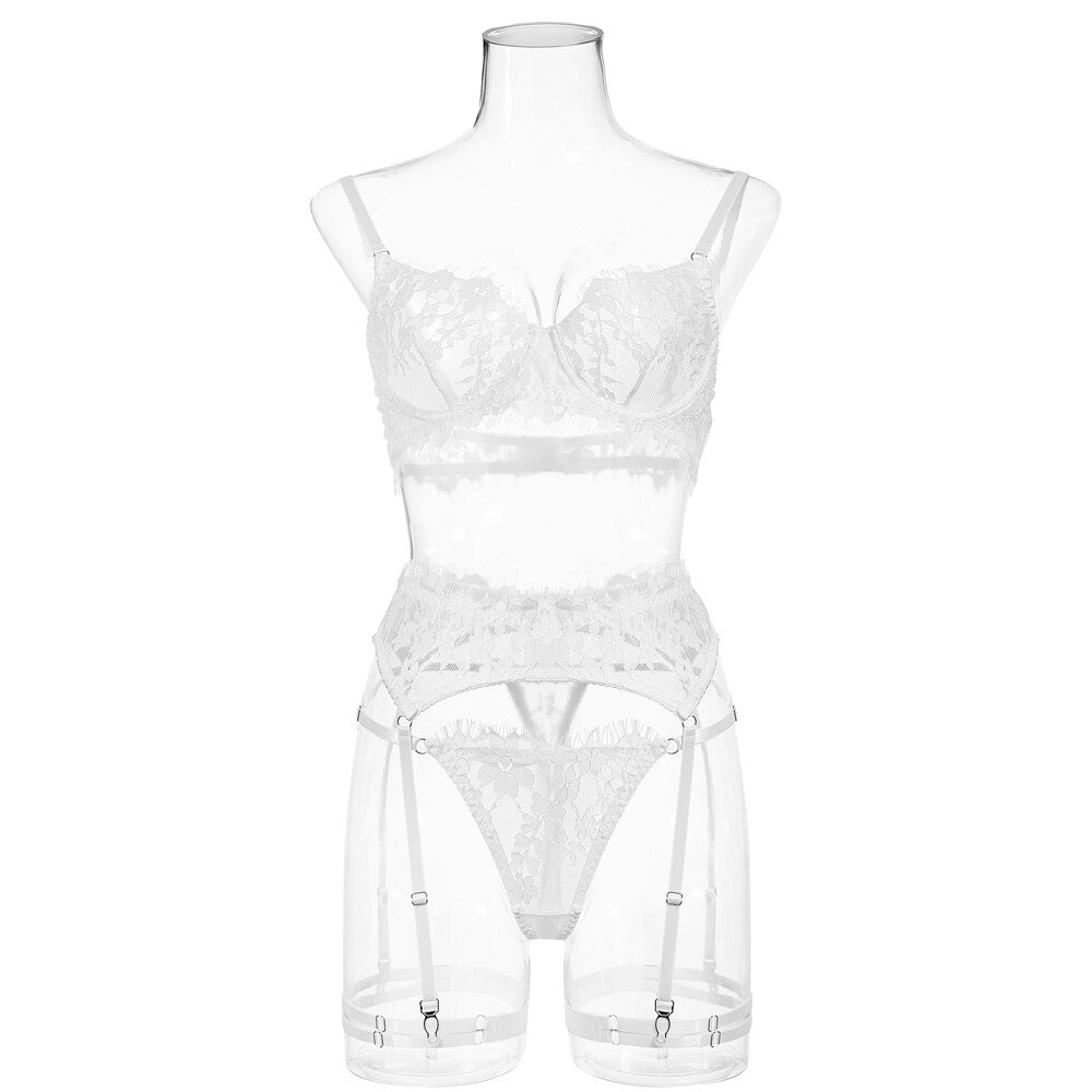 5 pezzi sexy lingerie da sposa fetish ragazze biancheria intima nuda pizzo costume erotico reggiseno trasparente mutandine bilizna set vedere attraverso