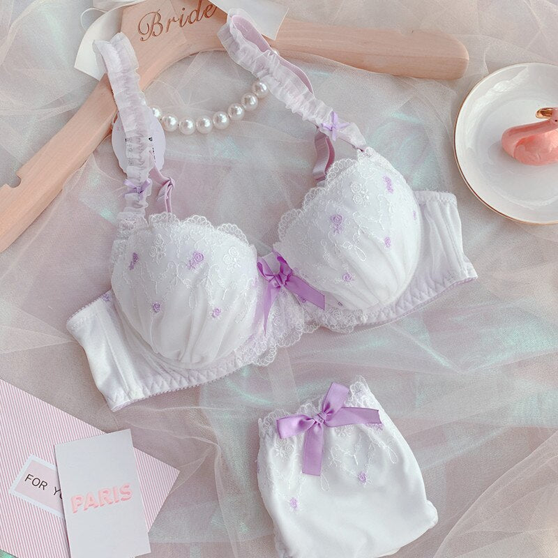 Reggiseno a coppa sottile ricamato per ragazze, comodo, di grandi dimensioni, piccole e fresche da donna con mutandine traspiranti con anello in acciaio