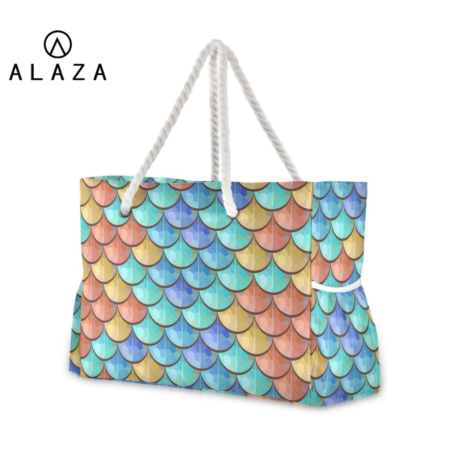 Prodotti Borsa da spiaggia casual da donna Borsa a tracolla in nylon Borsa a tracolla di grande capacità Sirena Acquerello Squame di pesce Borse Tote Crossbody