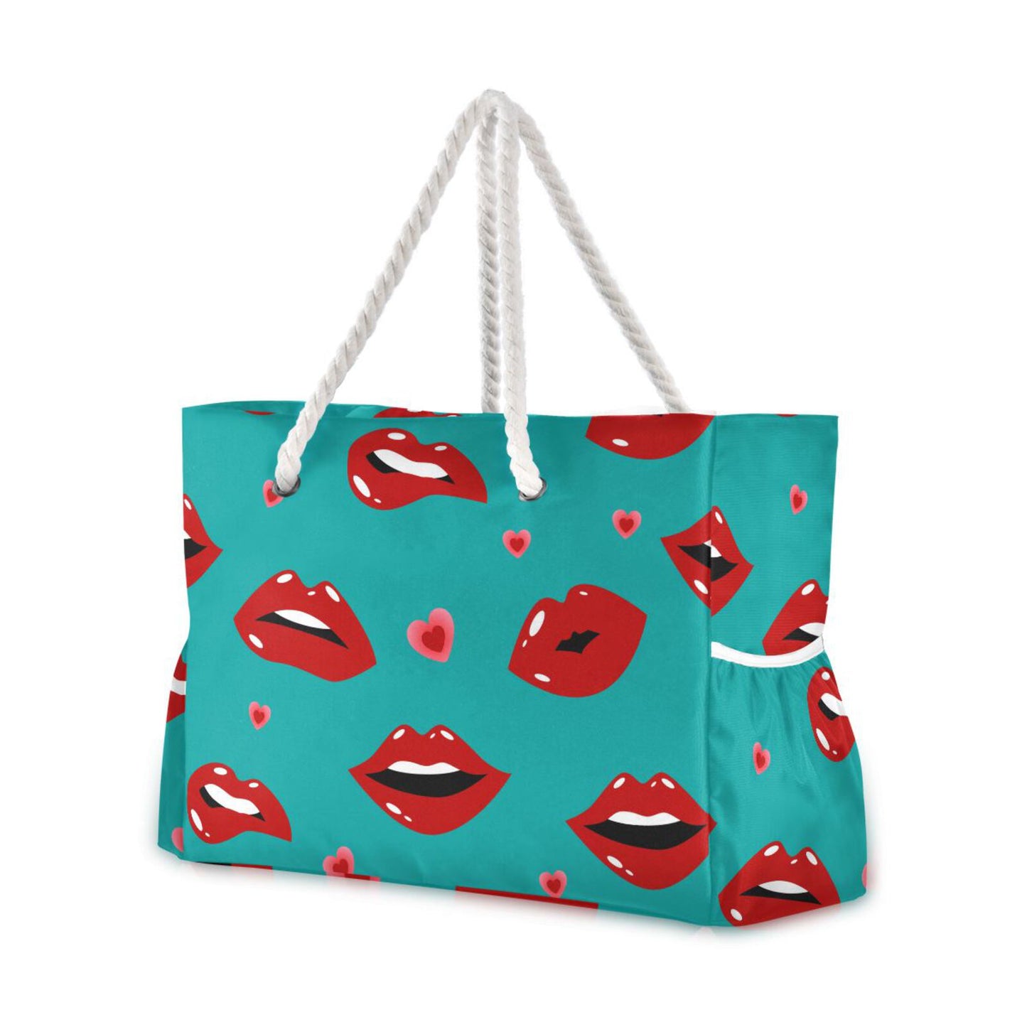 Prodotti 2023 New Ladies Beach Handbag Red Lips Cuore Grande capacità Borsa shopping a spalla nera Boemia Borse casual femminili