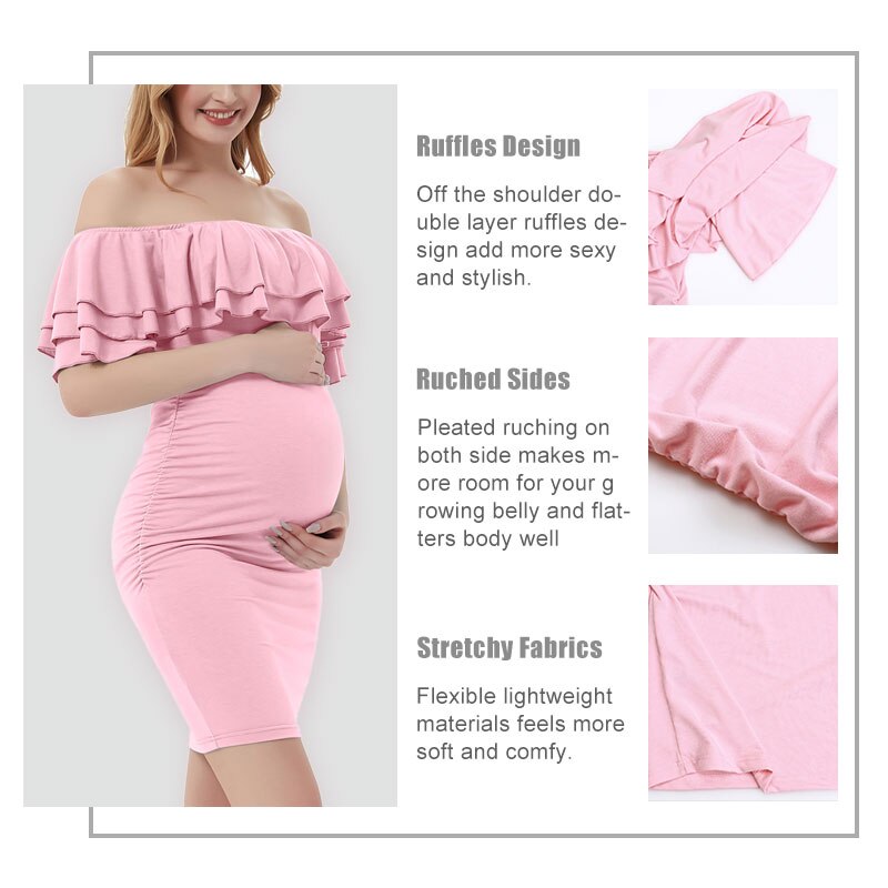 Abiti premaman Summer Photo Shoot Sexy Off Shoulder Ruffles Baby Shower Dress Abbigliamento per donne incinte