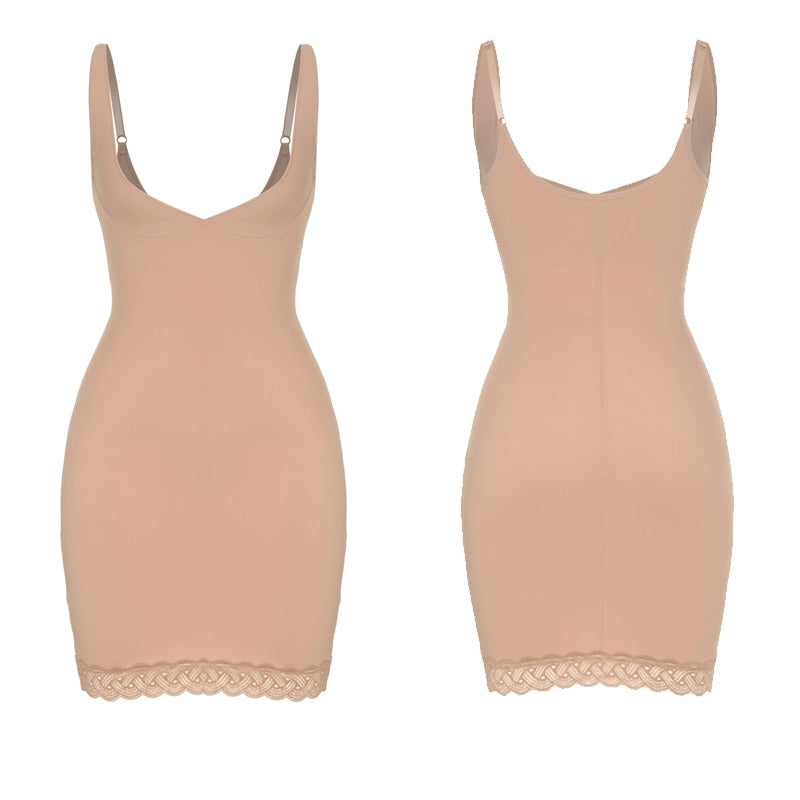 Prodotti Il controllo della pancia scivola Shapewear per le donne sotto i vestiti Completo snellente Body Shaper Body in pizzo senza cuciture Bodycon Dress Underwear