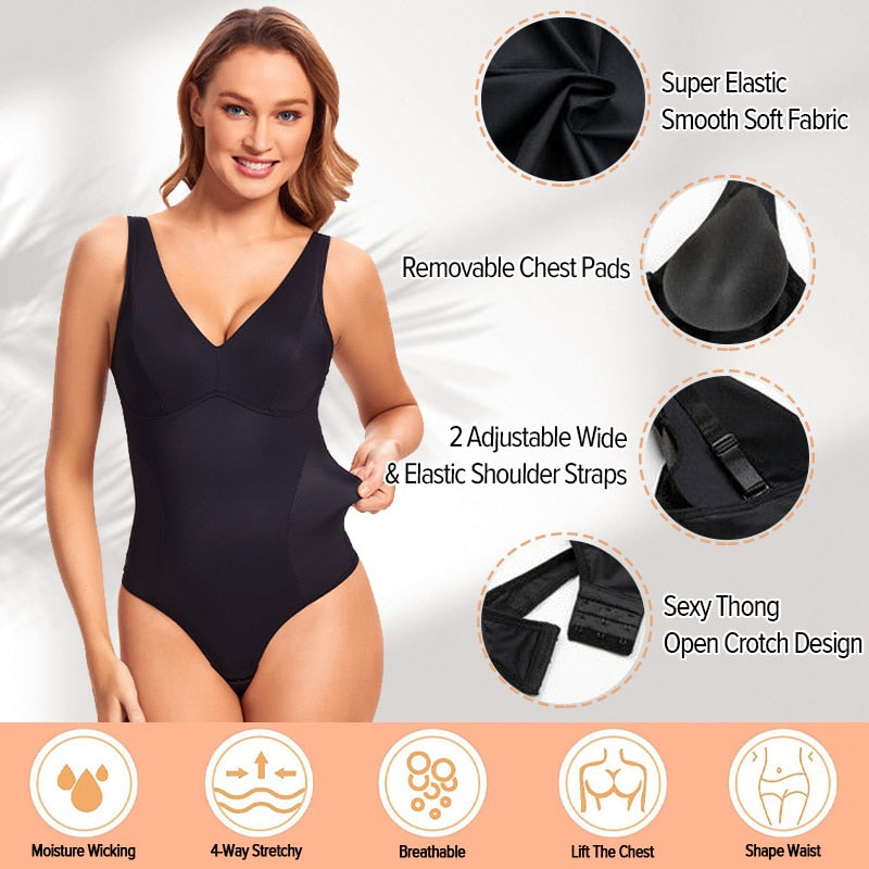 Prodotti Body sexy perizoma da donna Reggiseno integrato Reggiseno push-up Petto liscio Scollo a V Body Shaper Tummy Control Dimagrante Backless Imbottito Shapewear