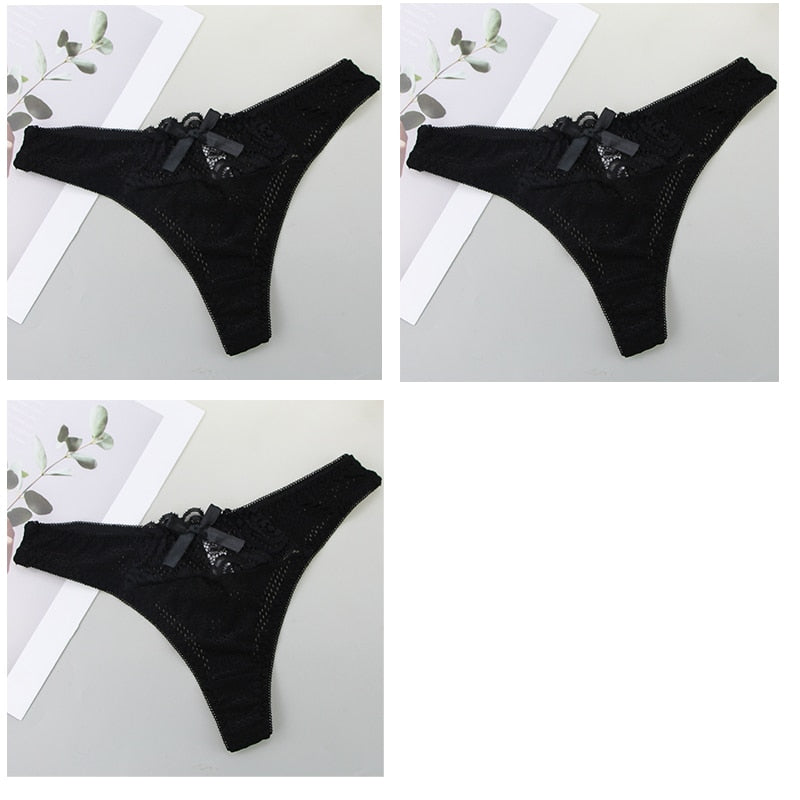 DaiNaFang New 3Pcs G-String Underwear Cotton Women Sexy Gold Solid Low Rise Bow ML XL XXL XXXL Perizoma