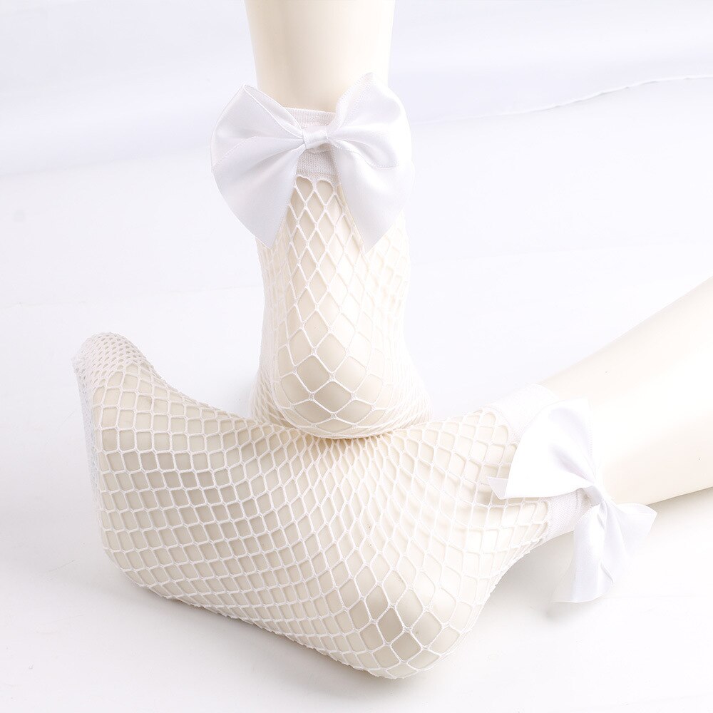 Calzini a rete con nodo a fiocco bianco traspirante Harajuku da donna chic. Calzini a rete a rete scavati sexy Calzini da donna stile Lolita Bow Sox