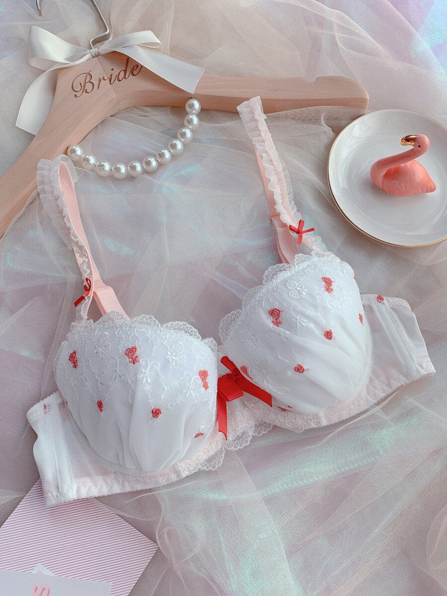 Reggiseno a coppa sottile ricamato per ragazze, comodo, di grandi dimensioni, piccole e fresche da donna con mutandine traspiranti con anello in acciaio