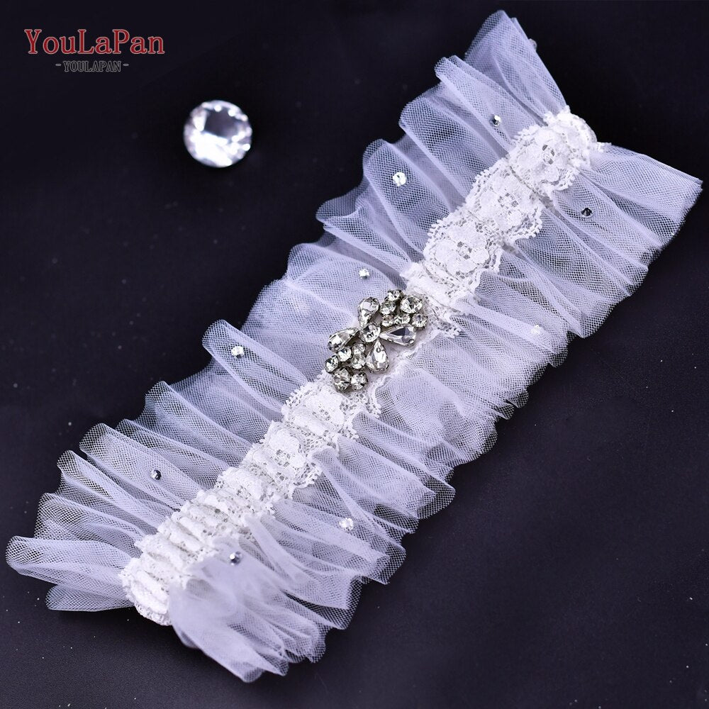 YouLapan VT02 Giarrettiera da sposa Sposa LIGAS Giarrettiera in fiore di cristallo e opale Giarrettiera in fiore con perline Accessori per giarrettiera per fidanzata