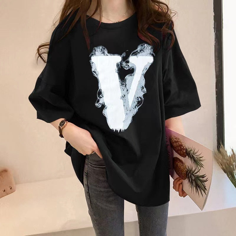 Prodotti T-shirt in cotone T-shirt girocollo a mezza manica stampata da ragazza estiva T-shirt a mezza manica in cotone a mezza manica allentata da donna T-shirt grande