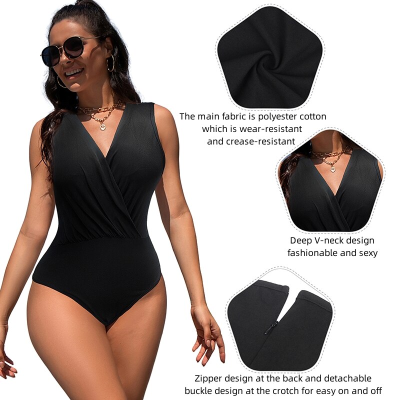 Prodotti Comeonlover Body interi Sexy scollo a V Bikini Tute Costume da bagno oversize Crotchless Push Up Senza maniche Abiti streetwear