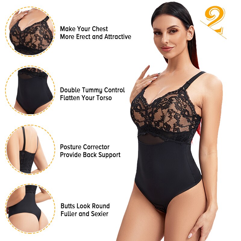 Body perizoma in pizzo da donna con scollo a V Full Body Shaper Controllo della pancia Dimagrante Shapewear Corsetto liscio Imbottito Lingerie Butt Lifter