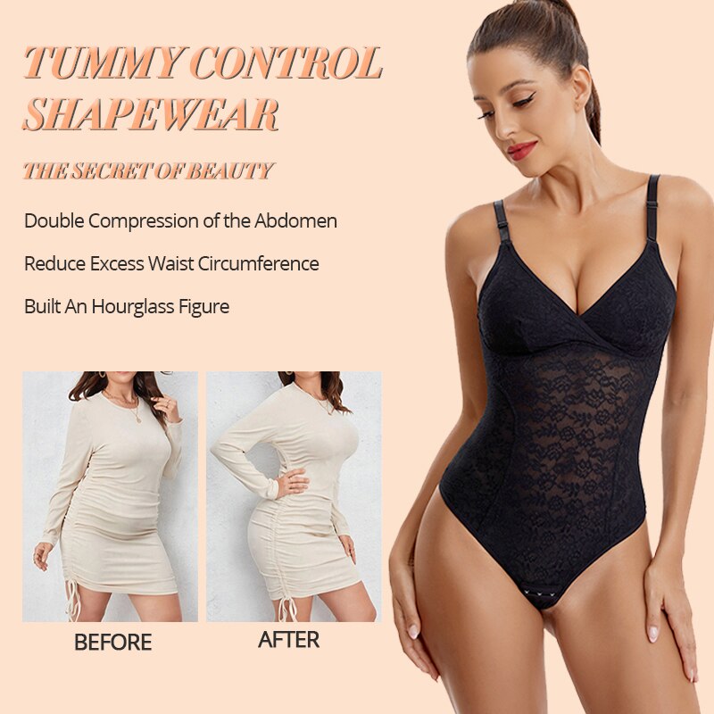 Prodotti Perizoma in pizzo Body per donna Tummy Control Dimagrante Shapewear Reggiseno imbottito Scollo a V Canotte Vita Trainer Body Shaper Intim