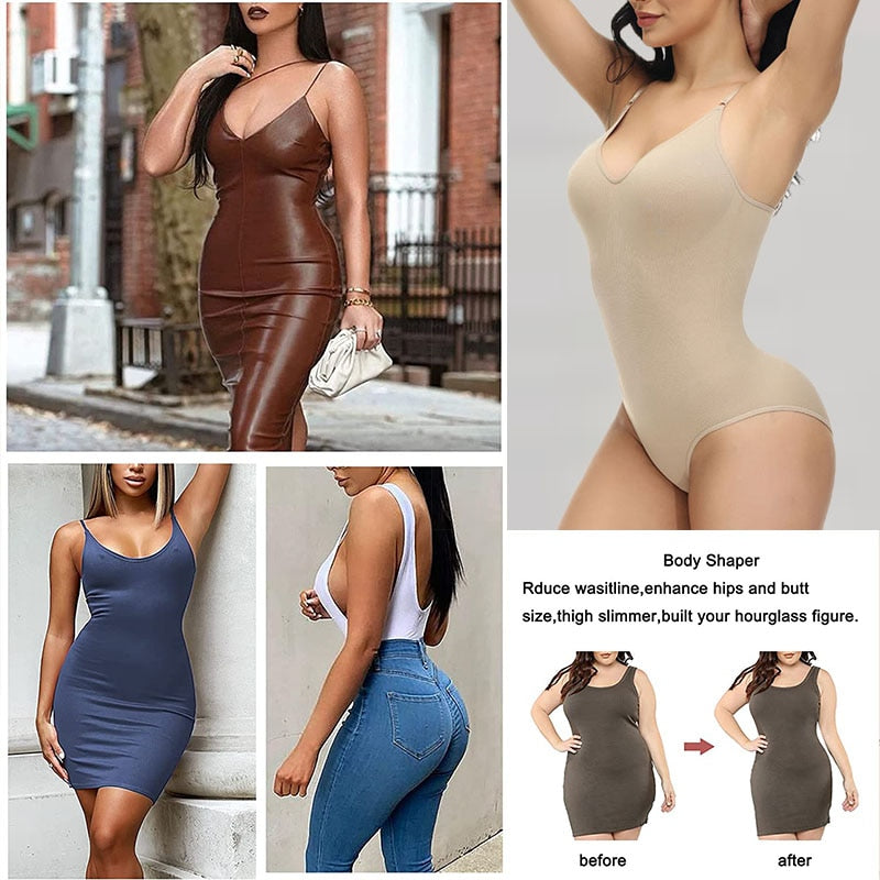 GUUDIA Body con scollo a V Spaghetti Strap Tute a compressione Body con apertura sul cavallo Shapewear Dimagrante Body Shaper Body liscio