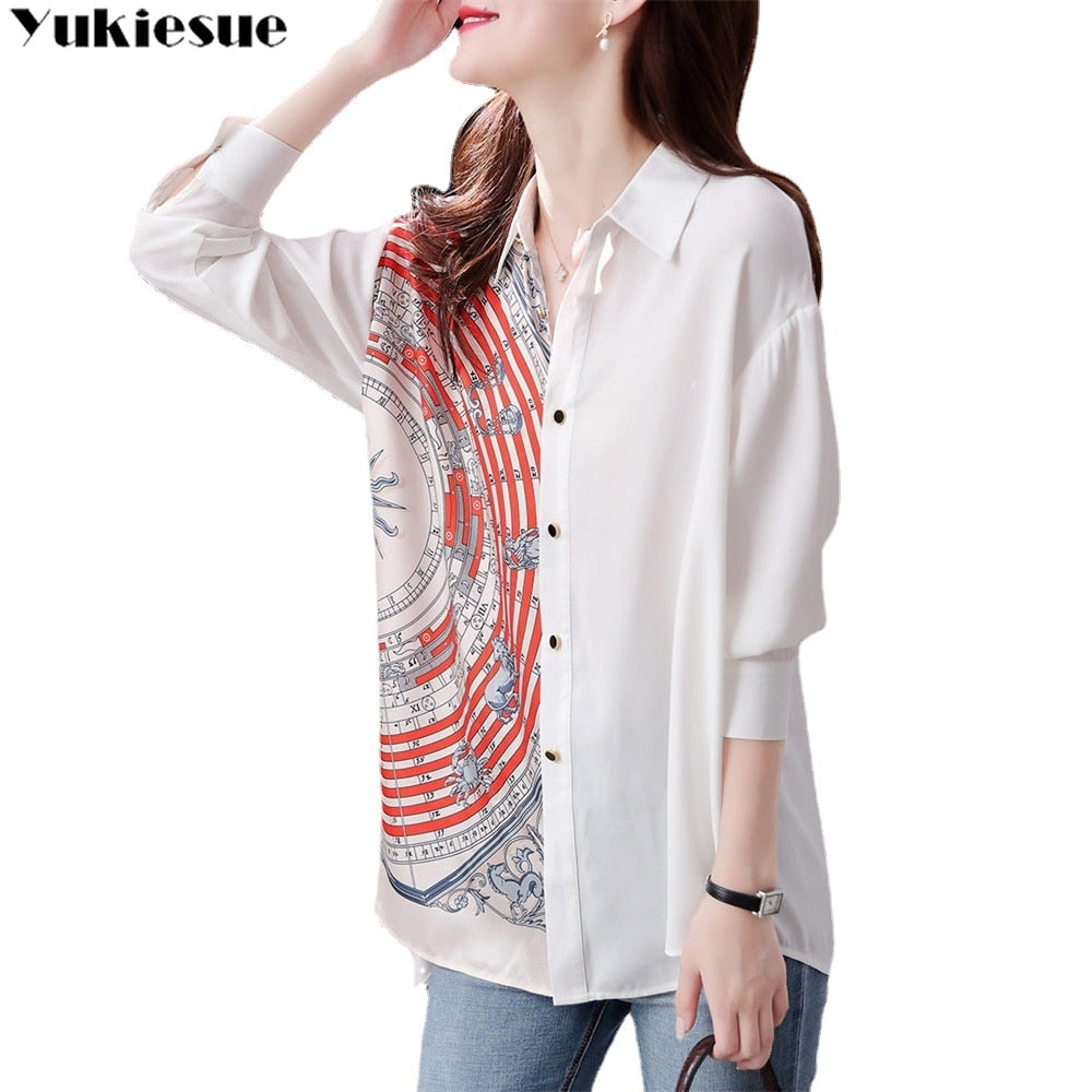 blusas mujer de moda 2022 estate Top camicie donna donna Camicia patchwork donna Camicette top Manica lunga Camicetta donna chic