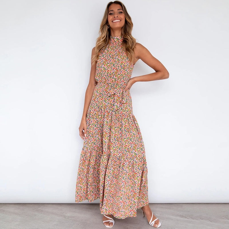 OUSLEE Summer Casual Long Dress Boho Style Halter Polka Dot Abiti Donna Elegante Party Print Maxi Abiti Donna Abiti Mujer