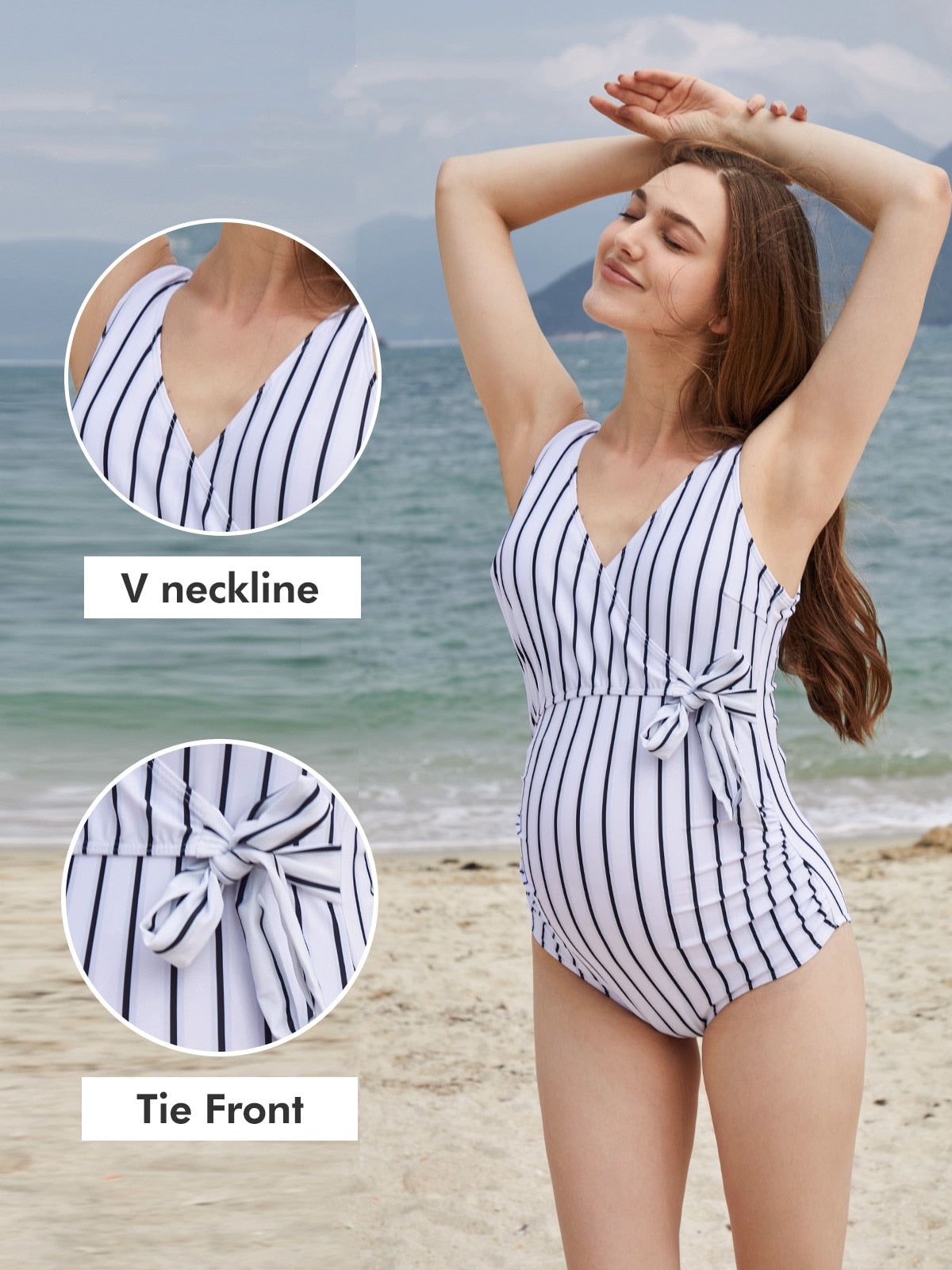 Prodotti Liu&Qu Costume da bagno premaman Intero Elegante scollo a V Costume da bagno gravidanza Cravatta sul davanti Costume da bagno con fiocco Monokini Costume da bagno da spiaggia