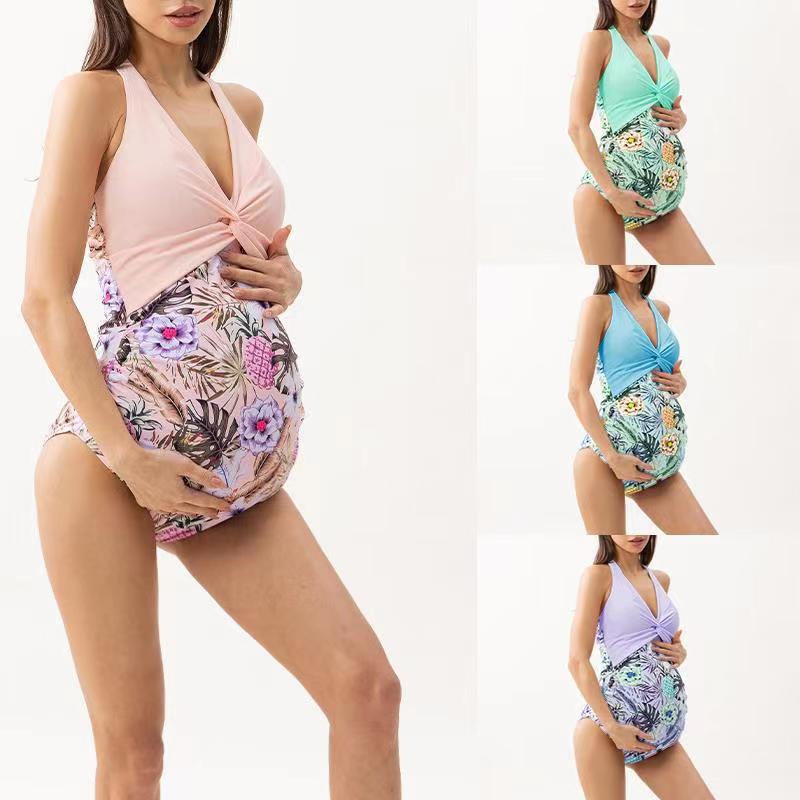 2023 estate floreale stampato in nylon maternità un pezzo costumi da bagno profondo scollo a V Sling costumi da bagno vestiti per le donne incinte gravidanza