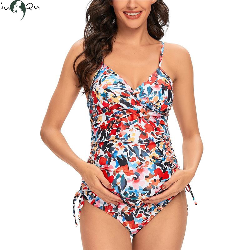 Liu&Qu Costume da bagno premaman da donna Sexy Costume da bagno in due pezzi per gravidanza Costume da bagno con scollo a V Avvolgere sul davanti Tankini Abbigliamento da spiaggia in gravidanza