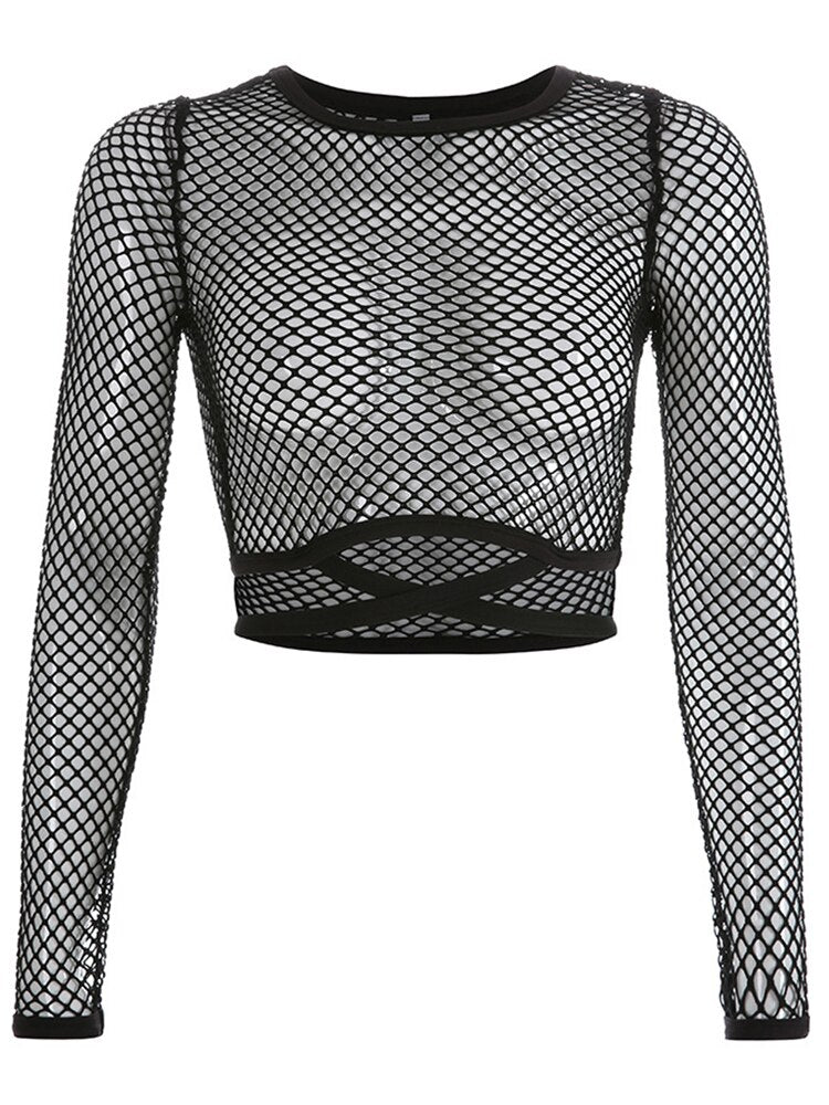 Prodotti T-shirt casual da donna sexy slim fit con scollo a barchetta e top corto con lacci in stile high street trasparente trasparente