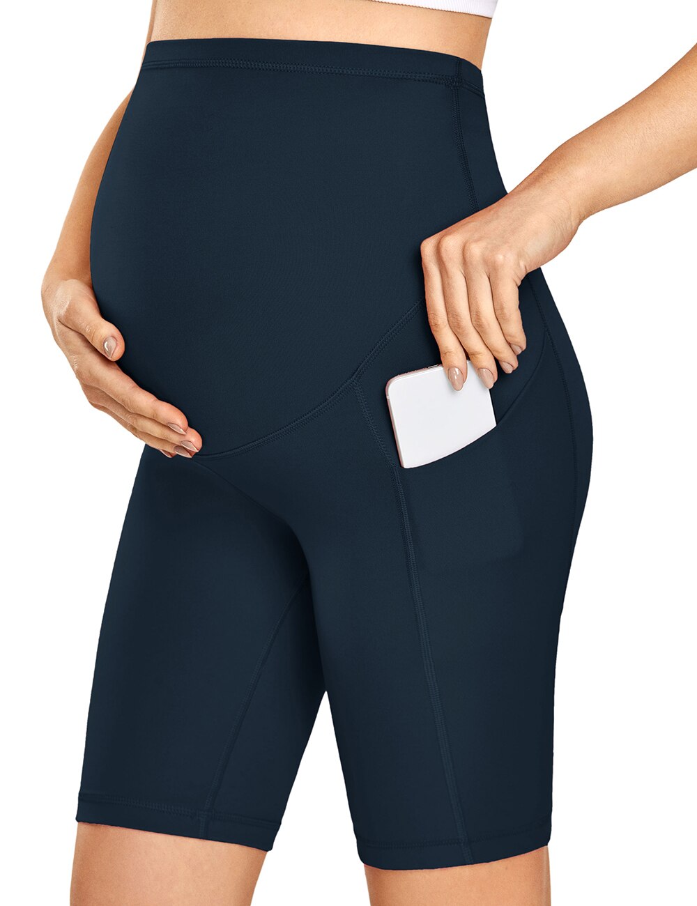 Pantaloncini da motociclista premaman per donne incinte sopra la pancia Yoga Sport Gravidanza Allenamento Pantaloni da bici atletici con tasche Leggings 8quot;