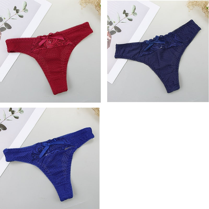 DaiNaFang New 3Pcs G-String Underwear Cotton Women Sexy Gold Solid Low Rise Bow ML XL XXL XXXL Perizoma