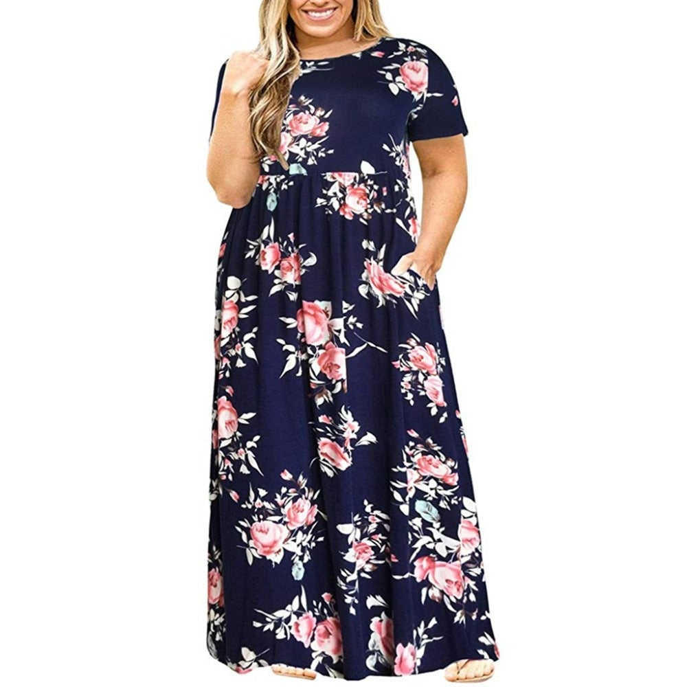 Abito di grandi dimensioni Abito estivo da donna di grandi dimensioni Stampa a maniche corte Abito lungo resistente all'usura Plus Size Fat MM Abbigliamento donna Abito lungo