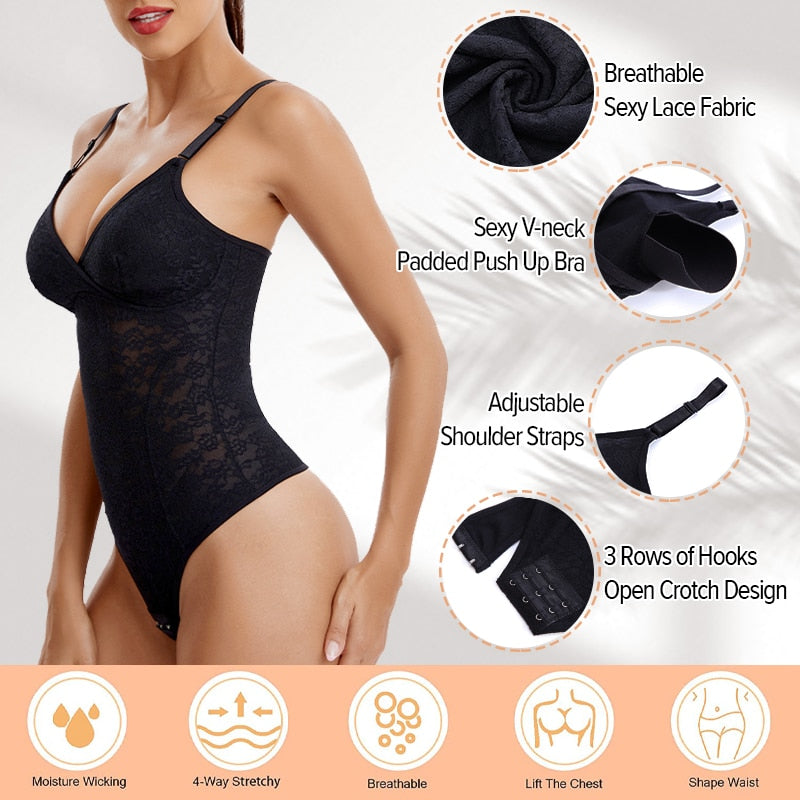 Prodotti Perizoma in pizzo Body per donna Tummy Control Dimagrante Shapewear Reggiseno imbottito Scollo a V Canotte Vita Trainer Body Shaper Intim