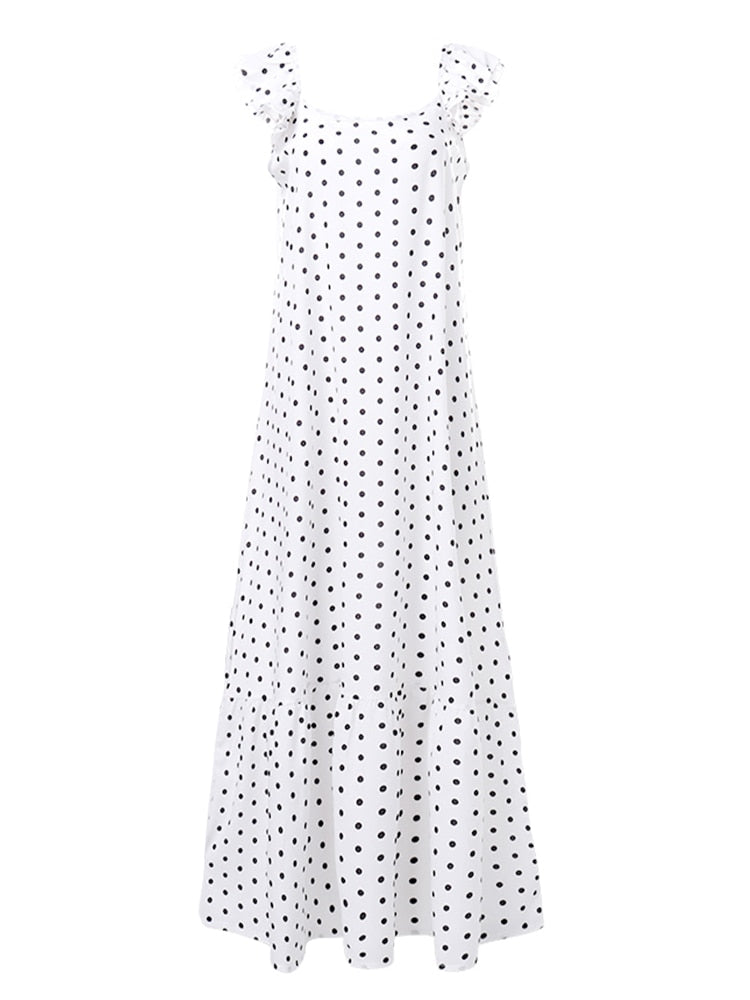 ZANZEA 2023 di Estate Del Leopardo Vestito Estivo Delle Donne Della Boemia Polka Stampato Maxi Vestito Casual Femminile Abito Senza Maniche Lungo Increspature Abiti