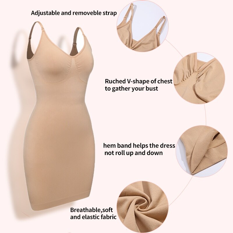 Body modellante da donna a sottoveste intera per sotto i vestiti Body Shaper per il controllo della pancia Biancheria intima snellente con scollo a V Bodycon Lingerie