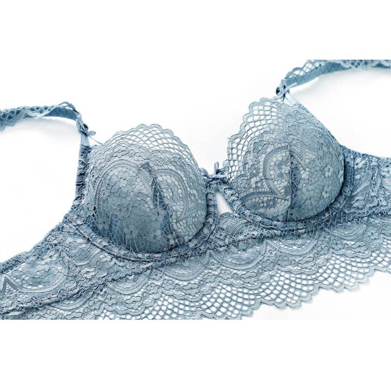 Prodotti Set di biancheria intima da donna francese Lingerie sexy Reggiseno push up Reggiseno di pizzo ultrasottile Set di mutandine trasparenti sexy per set di bralette