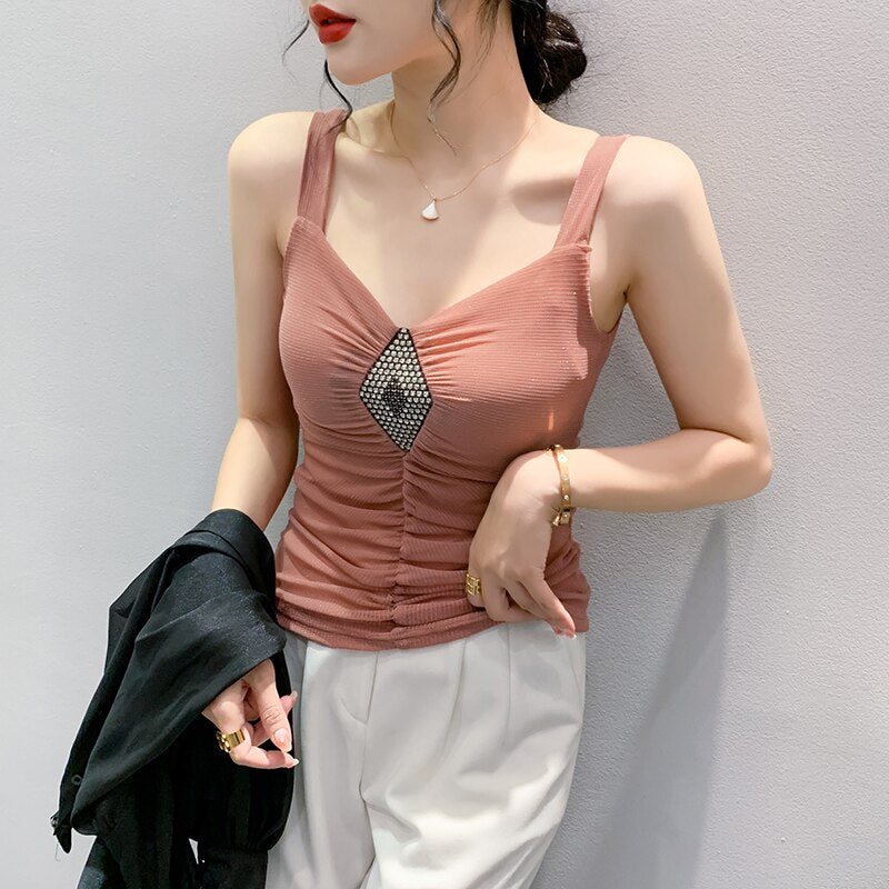 Prodotti New 2023 Summer V-Neck Women # 39; s Vest Fashion Sexy Hot Diamond Maglia Top in maglia