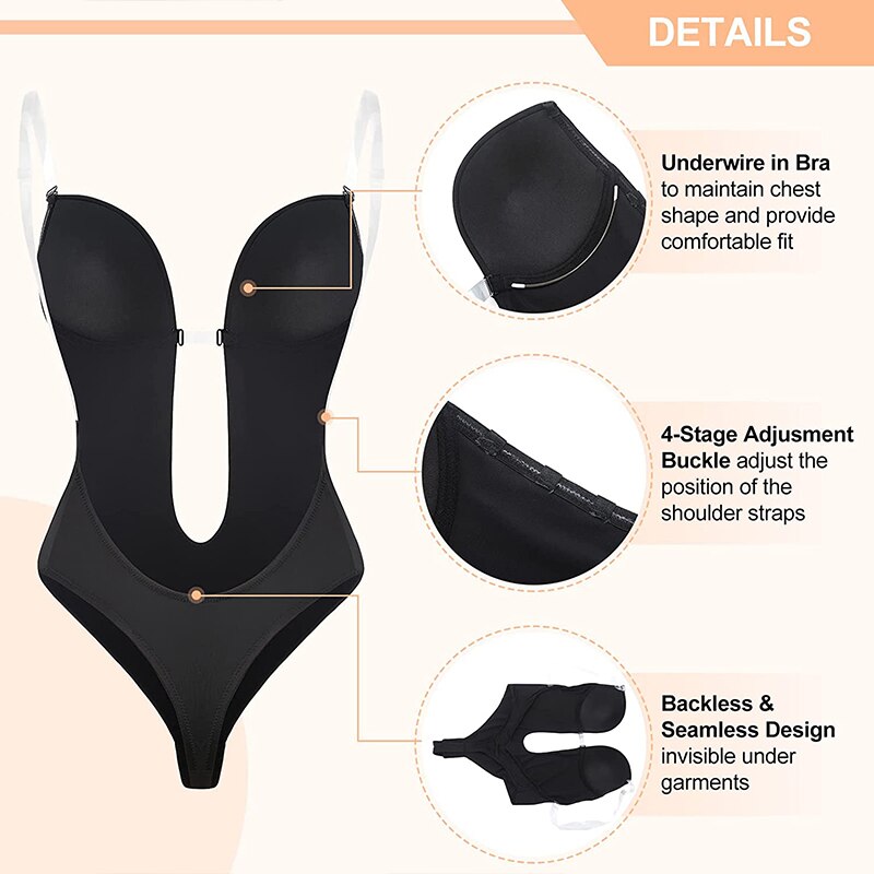 Prodotti Donne Invisible U Plunge Bra Backless Body Shaper Sexy Deep V-Neck Perizoma Body Shapewear Cinturino trasparente Imbottito Push Up Corsetto