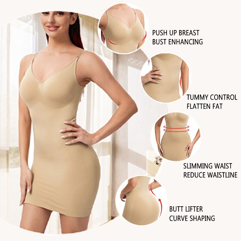 Body modellante da donna a sottoveste intera per sotto i vestiti Body Shaper per il controllo della pancia Biancheria intima snellente con scollo a V Bodycon Lingerie