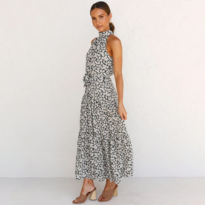 OUSLEE Summer Casual Long Dress Boho Style Halter Polka Dot Abiti Donna Elegante Party Print Maxi Abiti Donna Abiti Mujer