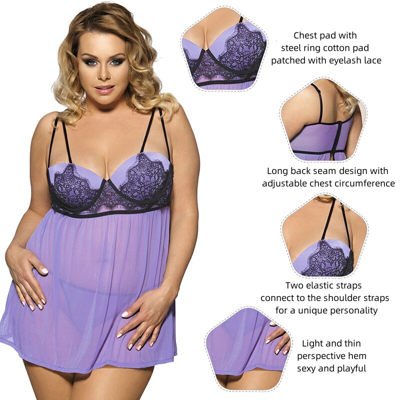 Prodotti Comeonlover Plus Size Babydoll Camicia da notte Sexy Lace Sling Camicia da notte Donna See Through Mini Lingerie Mesh Ferretto Pigiama Outfit