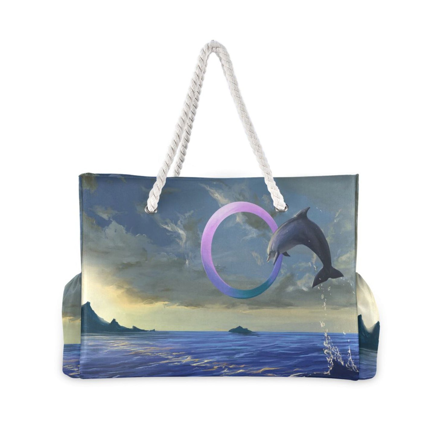 Prodotti Borsa da donna di marca Borse a tracolla Borsa da spiaggia di grande capacità Borsa da donna Delfines saltando al atardecer Borsa della spesa in nylon