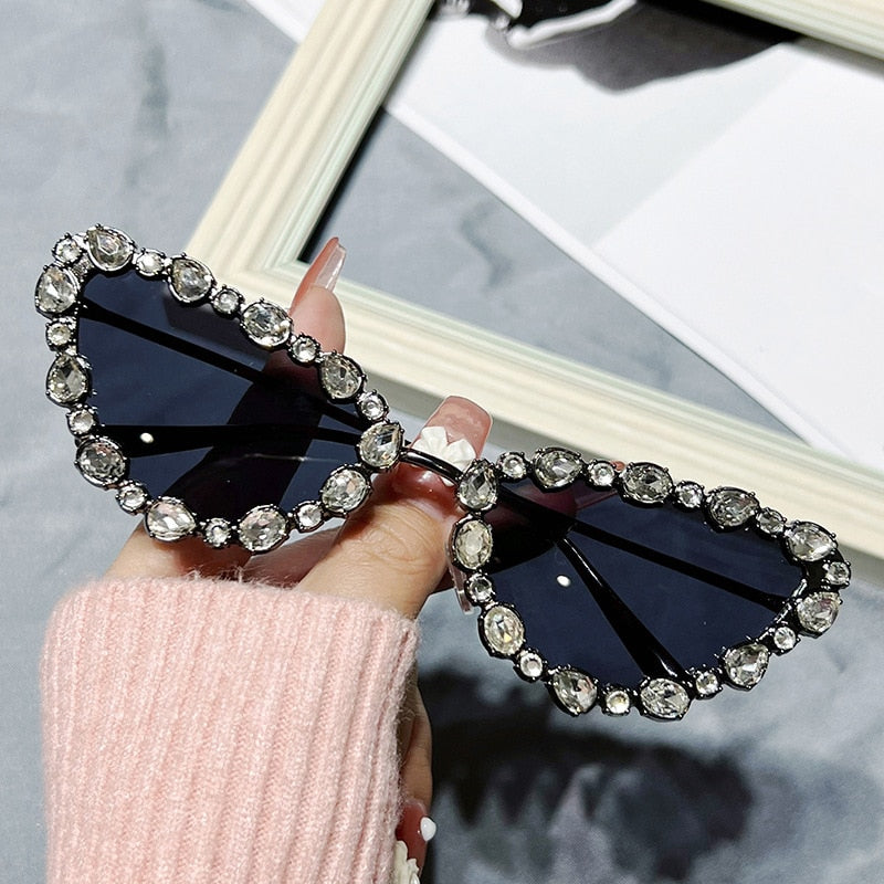 Prodotti SHAUNA Luxury Crystal Women Cat Eye Occhiali da sole Trending Men Metal Frame Occhiali da sole Gradient Mirror Shades UV400