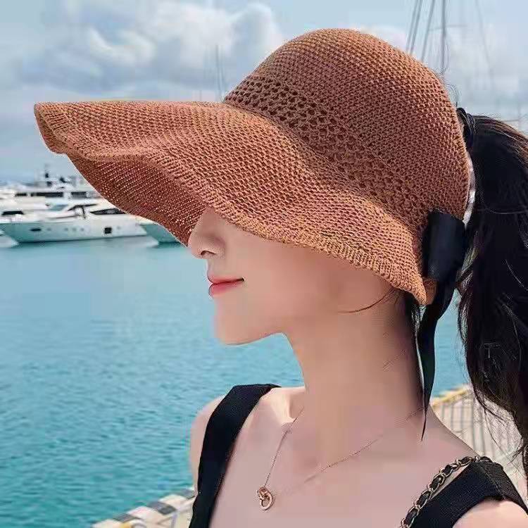 Prodotti 2023 New Fashion Visiera parasole a tesa larga Cappelli Crochet Picnic Beach Protezione UV Scallop Cap Per cappelli da donna estivi all'aperto