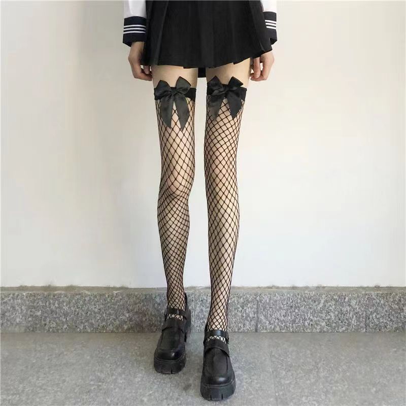 Prodotti Costumi JK Donne Sexy Calze a rete alte alla coscia Lolita Ragazze Punk gotico Trasparente sopra il ginocchio Calze lunghe rosse con bordo largo