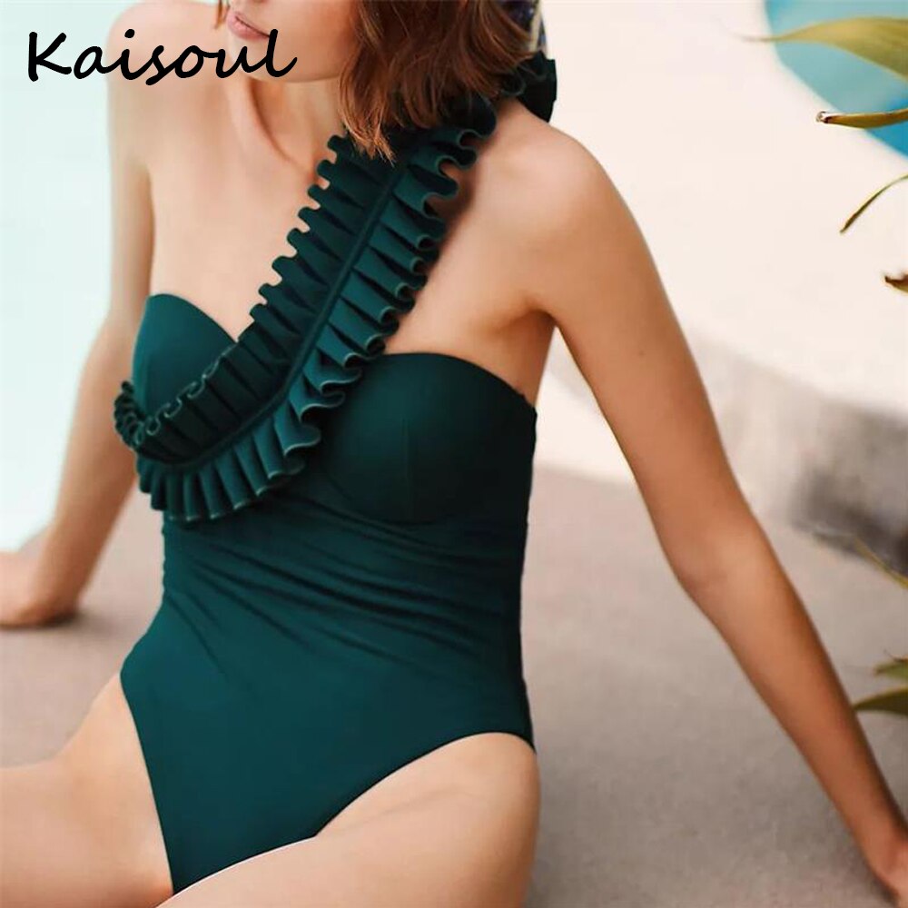 Prodotti Costumi da bagno interi da donna Costumi da bagno monospalla Monokini con volant asimmetrici Costumi da bagno push up