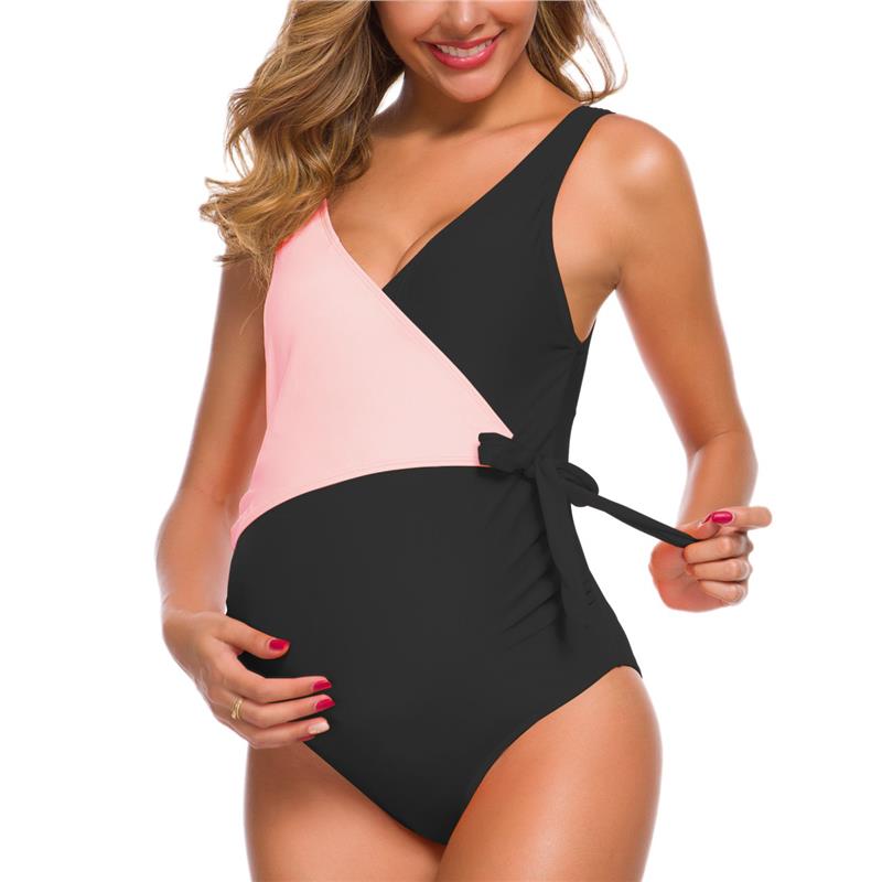 Prodotti Liu&Qu Costume da bagno premaman Intero Elegante scollo a V Costume da bagno gravidanza Cravatta sul davanti Costume da bagno con fiocco Monokini Costume da bagno da spiaggia