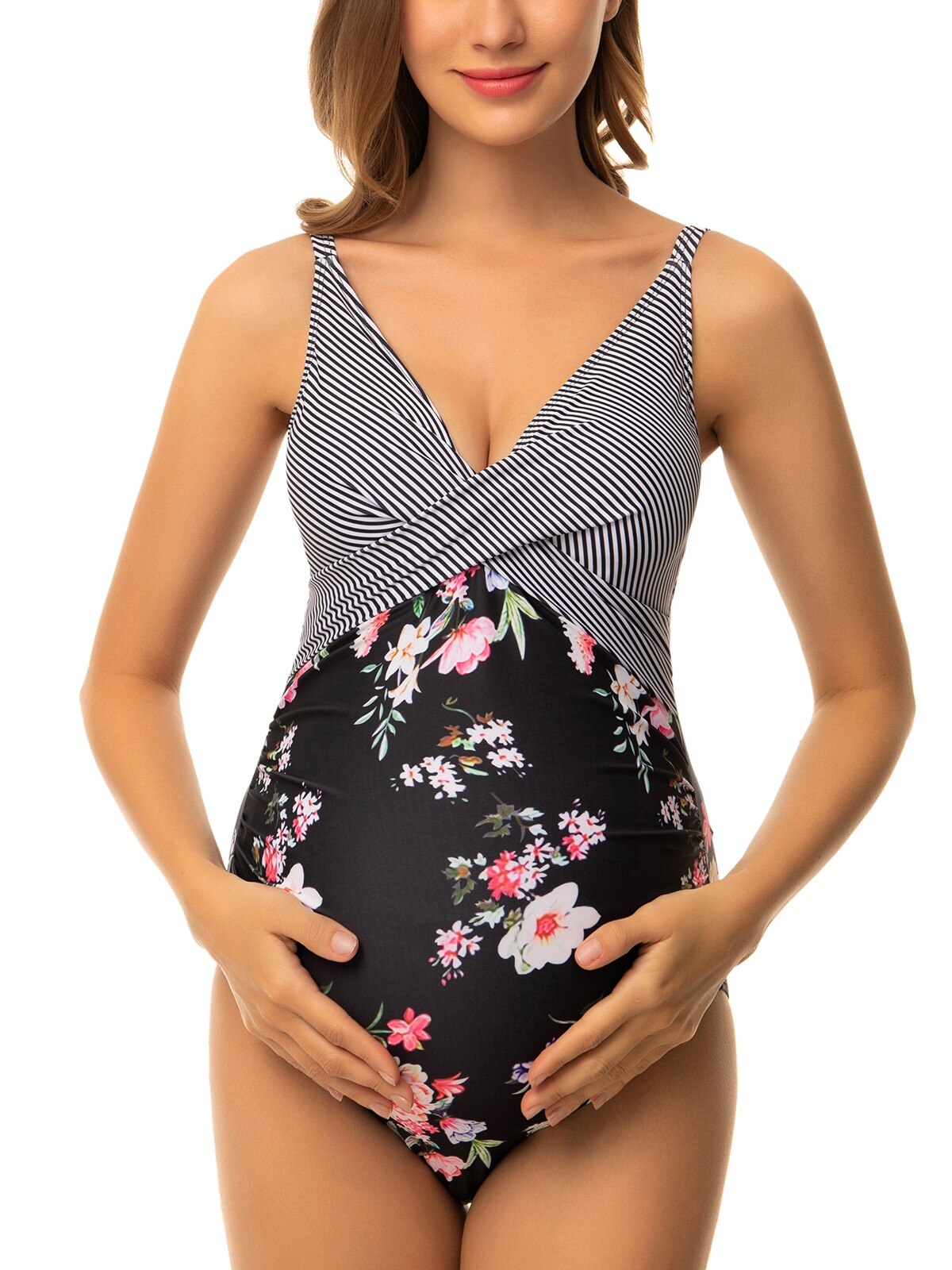 Prodotti Liu&Qu Costume da bagno premaman da donna Costume intero con scollo a V incrociato sul davanti Costumi da bagno gravidanza Monokini Costumi da bagno da spiaggia