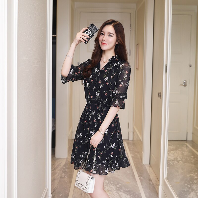 Prodotti Summer Vintage Chiffon Floral Boho Shirt Dress 2023 Coreano Elegante Bodycon Women Party Sexy Mini Dress Casual Sun Beach Vestidos