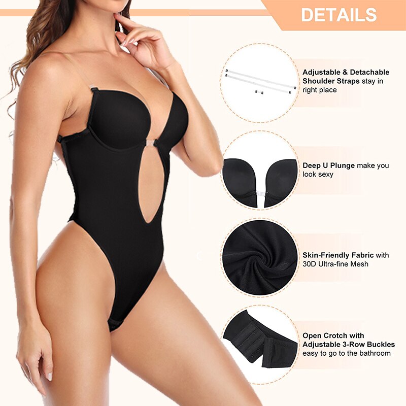 Prodotti Donne Invisible U Plunge Bra Backless Body Shaper Sexy Deep V-Neck Perizoma Body Shapewear Cinturino trasparente Imbottito Push Up Corsetto