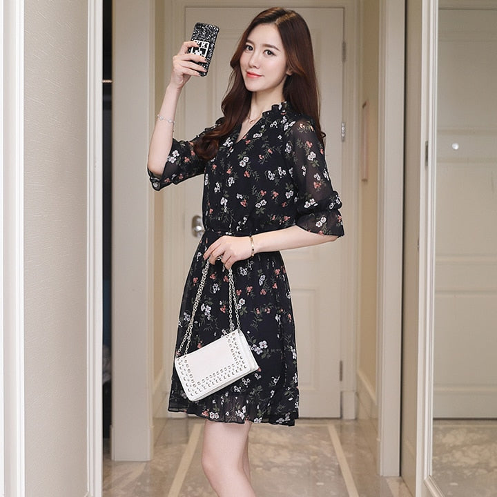 Prodotti Summer Vintage Chiffon Floral Boho Shirt Dress 2023 Coreano Elegante Bodycon Women Party Sexy Mini Dress Casual Sun Beach Vestidos