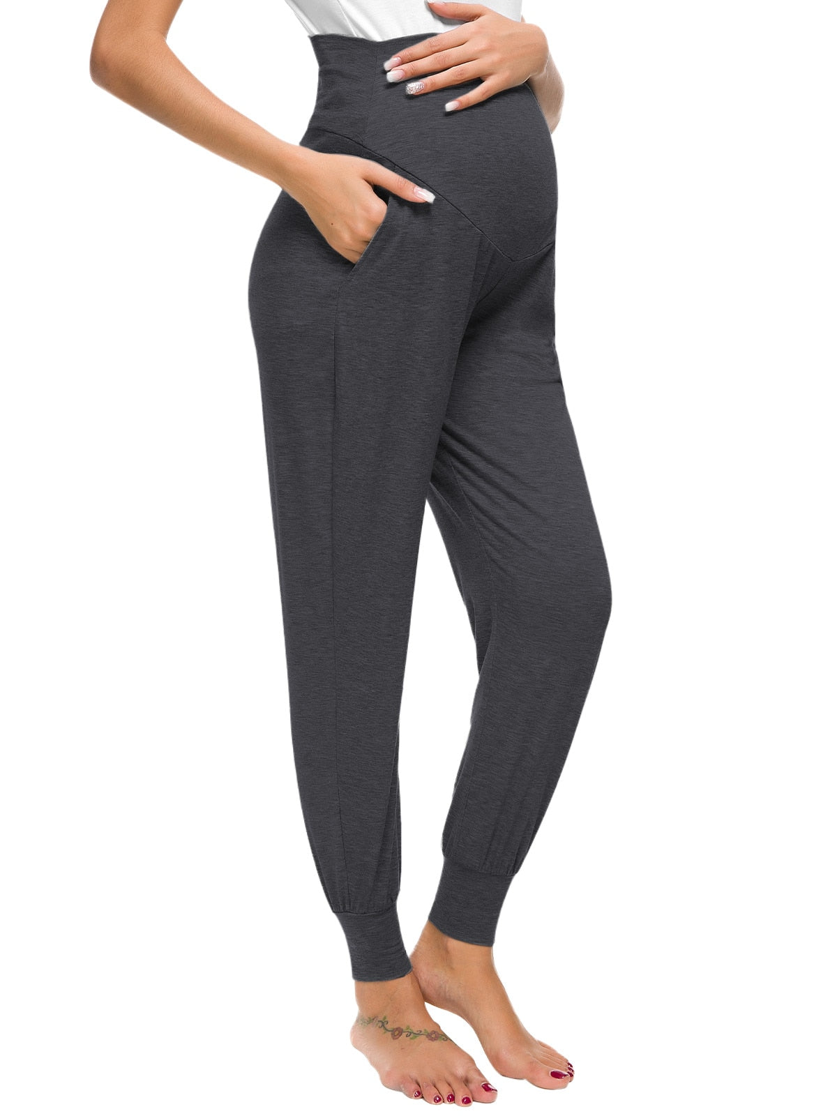 Prodotti Liu & Qu Premaman Pantaloni Casual da Donna Gravidanza Elasticizzati Comodi Pantaloni da Salotto Pantaloni a Vita Alta in Gravidanza con Tasca